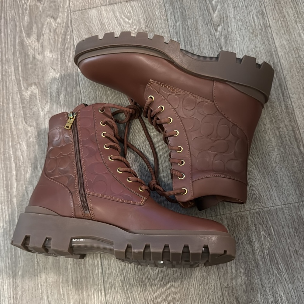 NEW Coach Citysole signature brown embossed leather boots men’s sz 8.5D - Picture 8 of 11